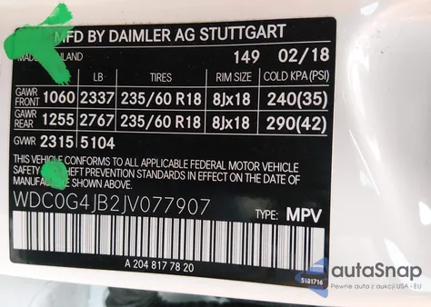 2018 Mercedes-Benz Glc 300 из США, поврежденный, VIN WDC0G4JB2JV077907